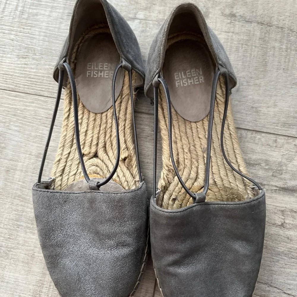 Eileen Fisher‎ Lee Espadrille Beige / Silver Ribbing Flat size 6.5